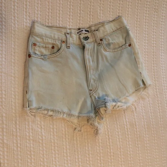 Re/Done Blue Jean Shorts Distressed Frayed Hem 25